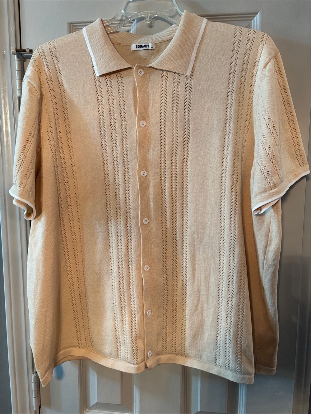 Coofandy Cream Short Sleeve Button Down Polo Shirt